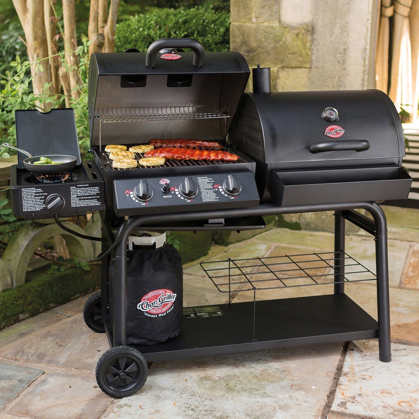 DUO Gas and Charcoal BBQ with Side Burner